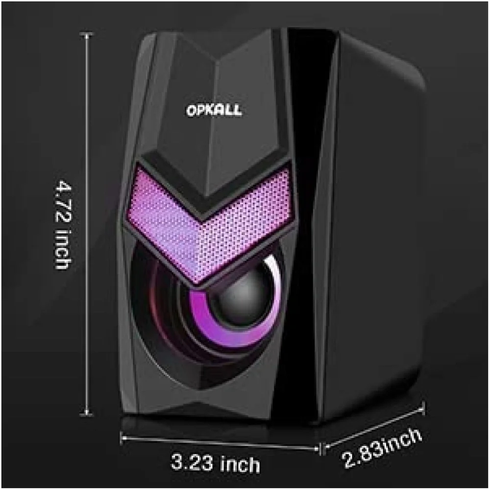 OPKALL Mini Colorful LED Light Computer Speaker, USB, 3.5mm Cable